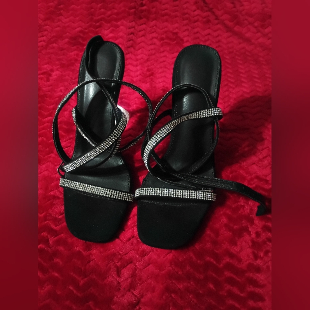 Elegant Black and Silver Crystal Heels(Never Worn)
